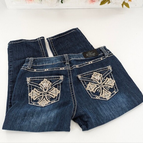 Love Indigo Premium Bling Embellished Cropped Low Waist Capri Jeans Size 4 28x20 - Picture 1 of 8